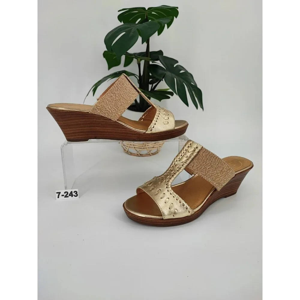 Jack Rogers Women's Nora Wedge Gold Slip-On Sandals Size 7M US